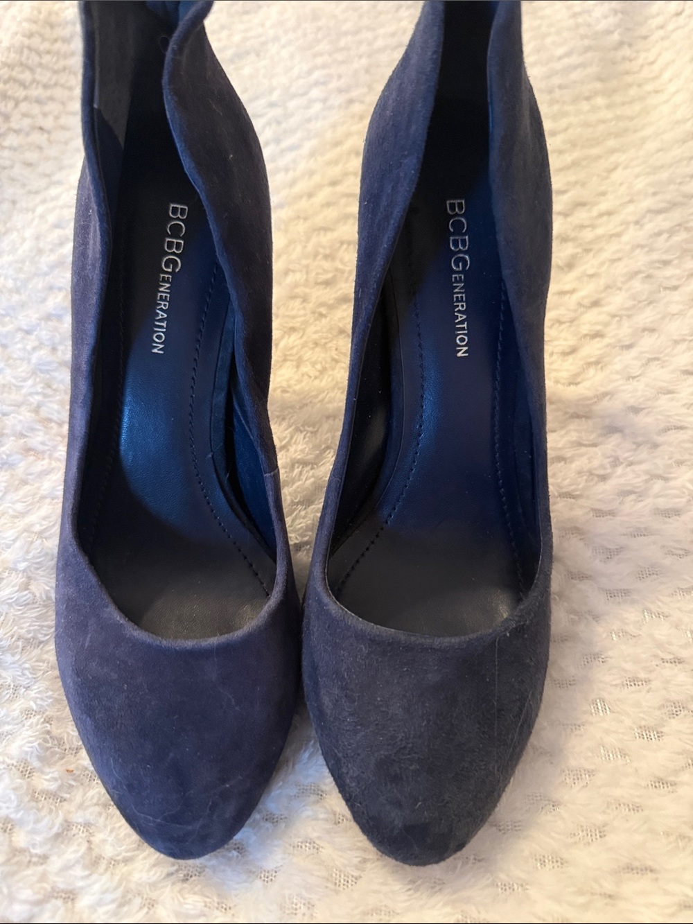 BCBGeneration Navy Suede Pointed-Toe Pumps